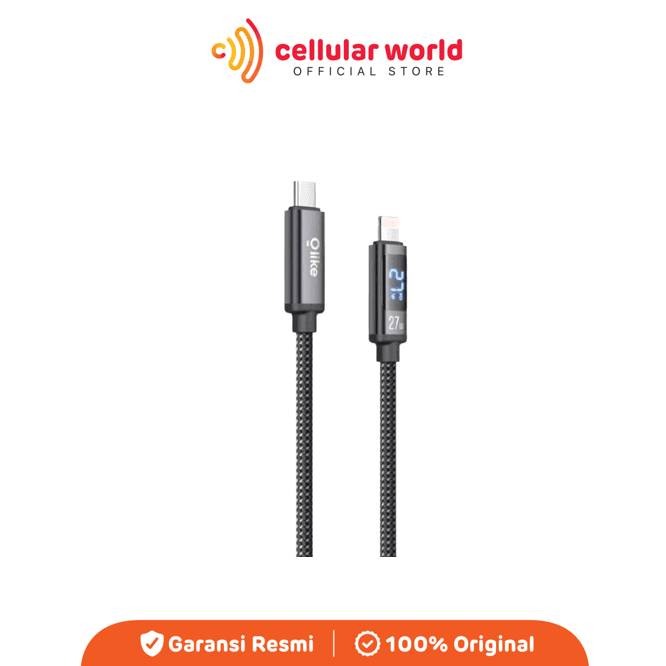 Olike D120CL Kabel Data USB-C TO Lightning 27W Led Display Black [Garansi Resmi]