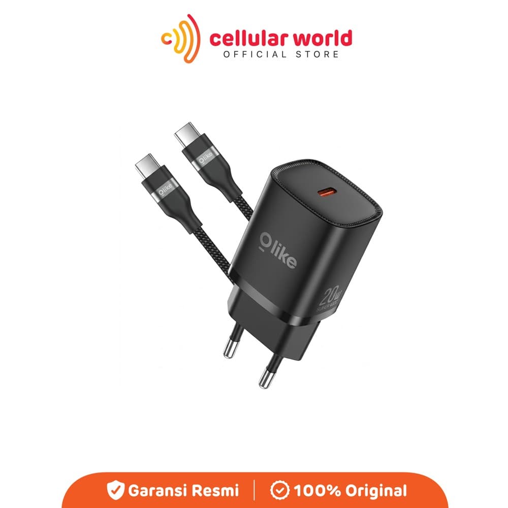 Olike S25CC Travel Charger Set Super Si II 25W USB-C PD Fast Charging Kabel USB-C to USB-C 1M Black [ Garansi Resmi ]